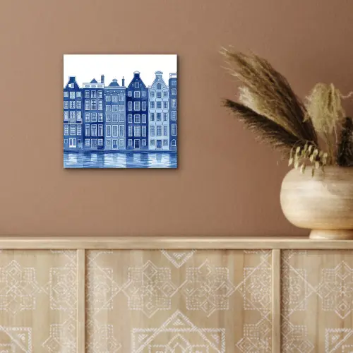 Aquarel - Grachtenpanden - Delfts - Blauw aluminium wit klein -sfeer4