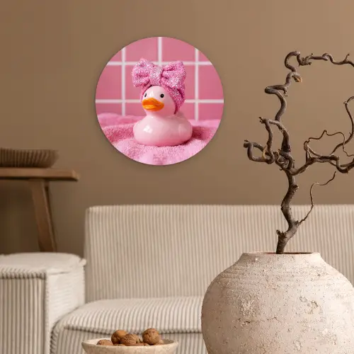Badeend -Strik - Roze Wandcirkel kunststof plaat 5mm dik klein -sfeer1