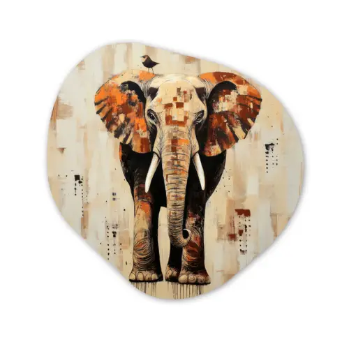 Olifant - Slurf - Mozaïek - Abstract Wandcirkel Organisch Plexiglas middel -3d