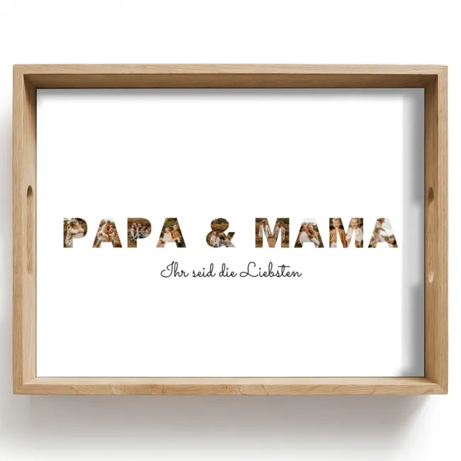 Personalisierte Tablett - Mama & Papa - Buchstaben-Collage