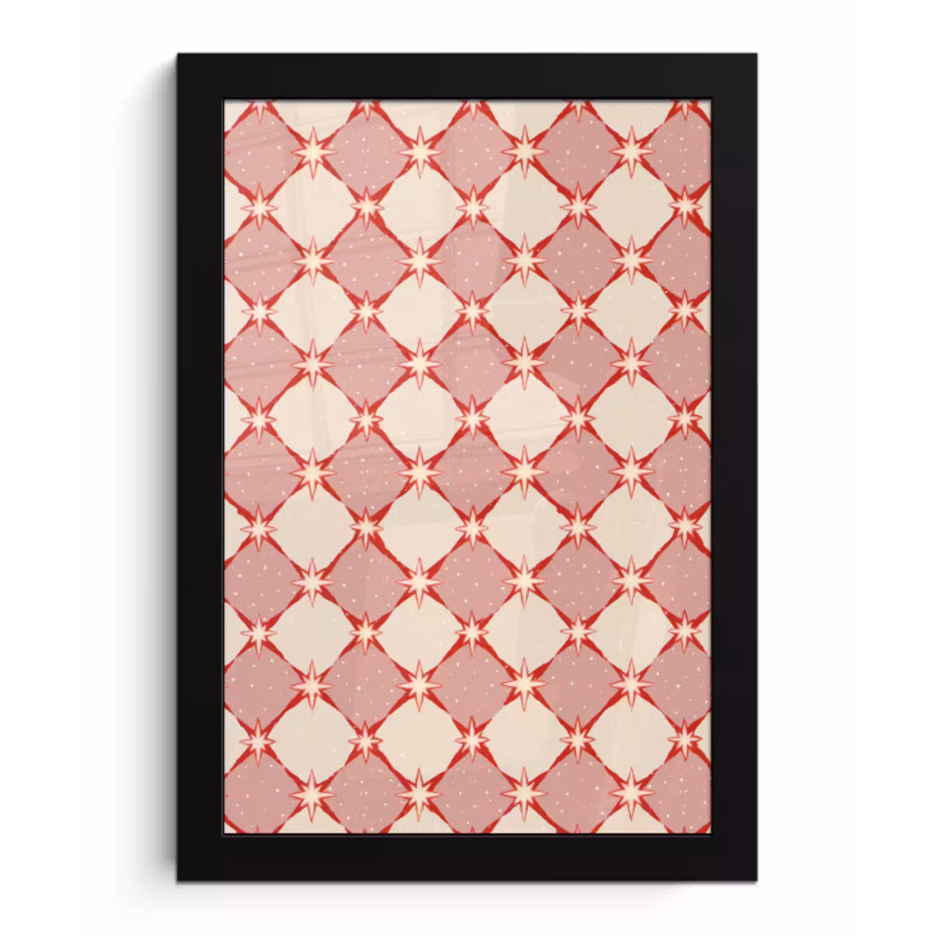 Ruiten - Sterren - Vintage - Oudroze - Rood fotolijst zwart zonder passe partout klein 224 -3d