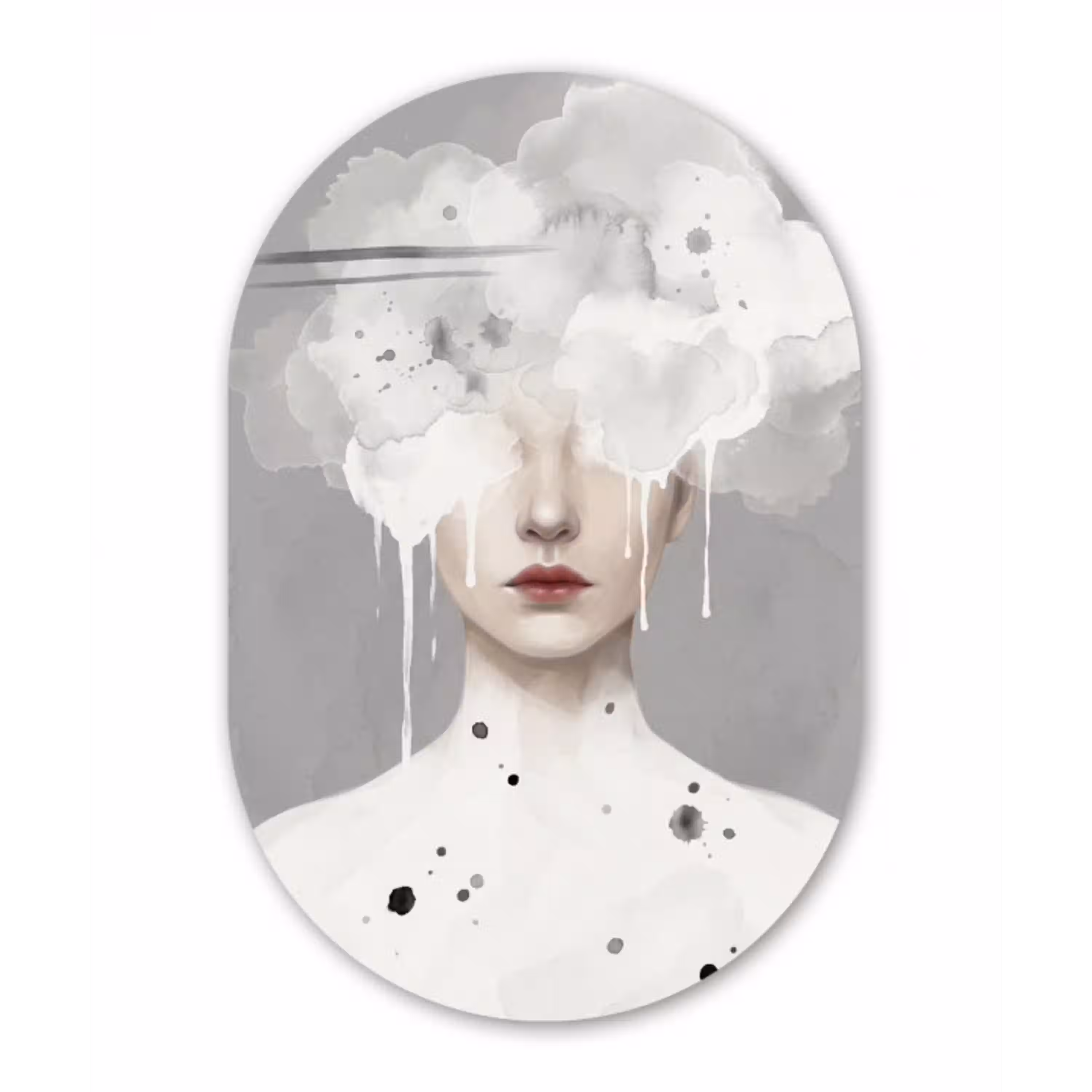 Vrouw - Wolk - Grijs Wandcirkel Ovaal Aluminium middel -3d