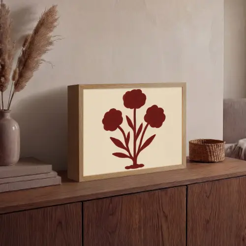 Bloemen - Bladeren - Rood - Minimalistisch Light Box met batterij (Wandlamp) middel -sfeer2