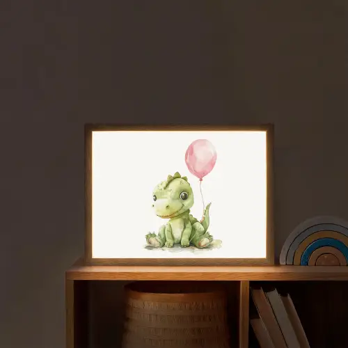 Draak - Baby dier - Roze ballon Light Box met batterij (Wandlamp kind) middel -sfeer1_kind