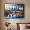 Zonsondergang Frankfurt - Stad - Skyline - Water Textielframe zwart klein -sfeer1