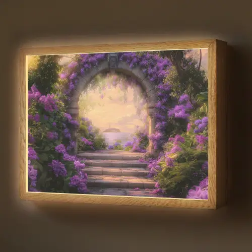 Poort - Paars - Bloemen Light Box met batterij (Wandlamp) middel -z3d_website