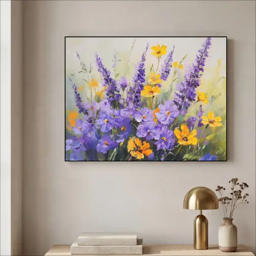 Lavendel - Bloemen - Natuur - Kunst Textielframe zwart klein -sfeer2