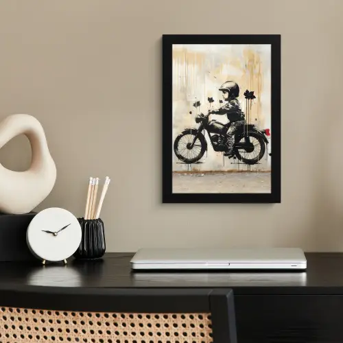Vintage - Street art - Motor - Jongen - Graffiti - Zwart - Banksy fotolijst zwart zonder passe partout klein -sfeer1