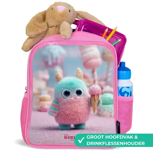Zoet Monstersnoep Avontuur Kinderrugzak - Roze middel -inhoud_NL