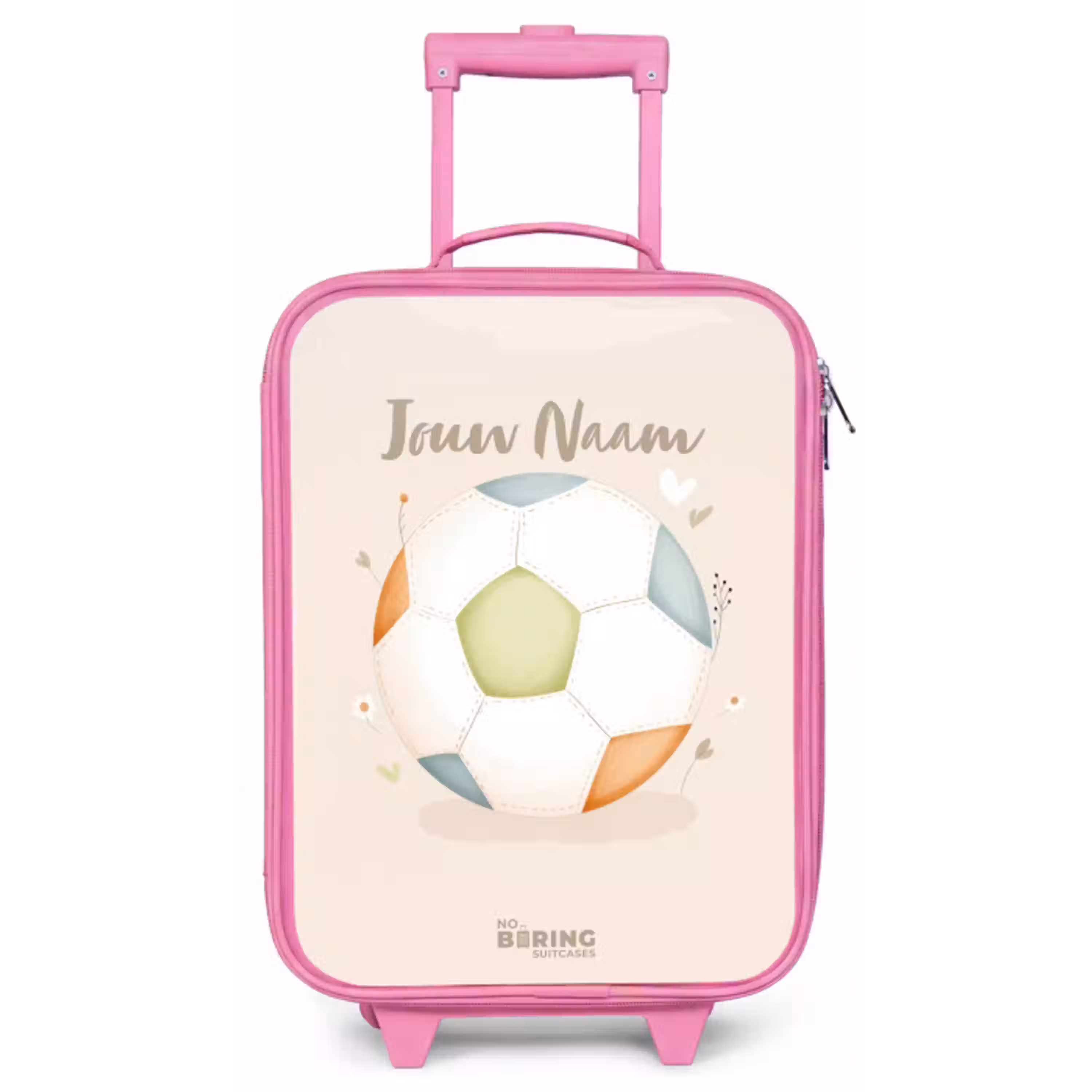 Voetbal in beige pastel kleuren Kinderkoffer - Roze klein -zz3dotto