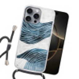 Lijnen - Golven - Abstract - Blauw Hoesje iPhone 16 Pro Max met koord klein -sfeer1