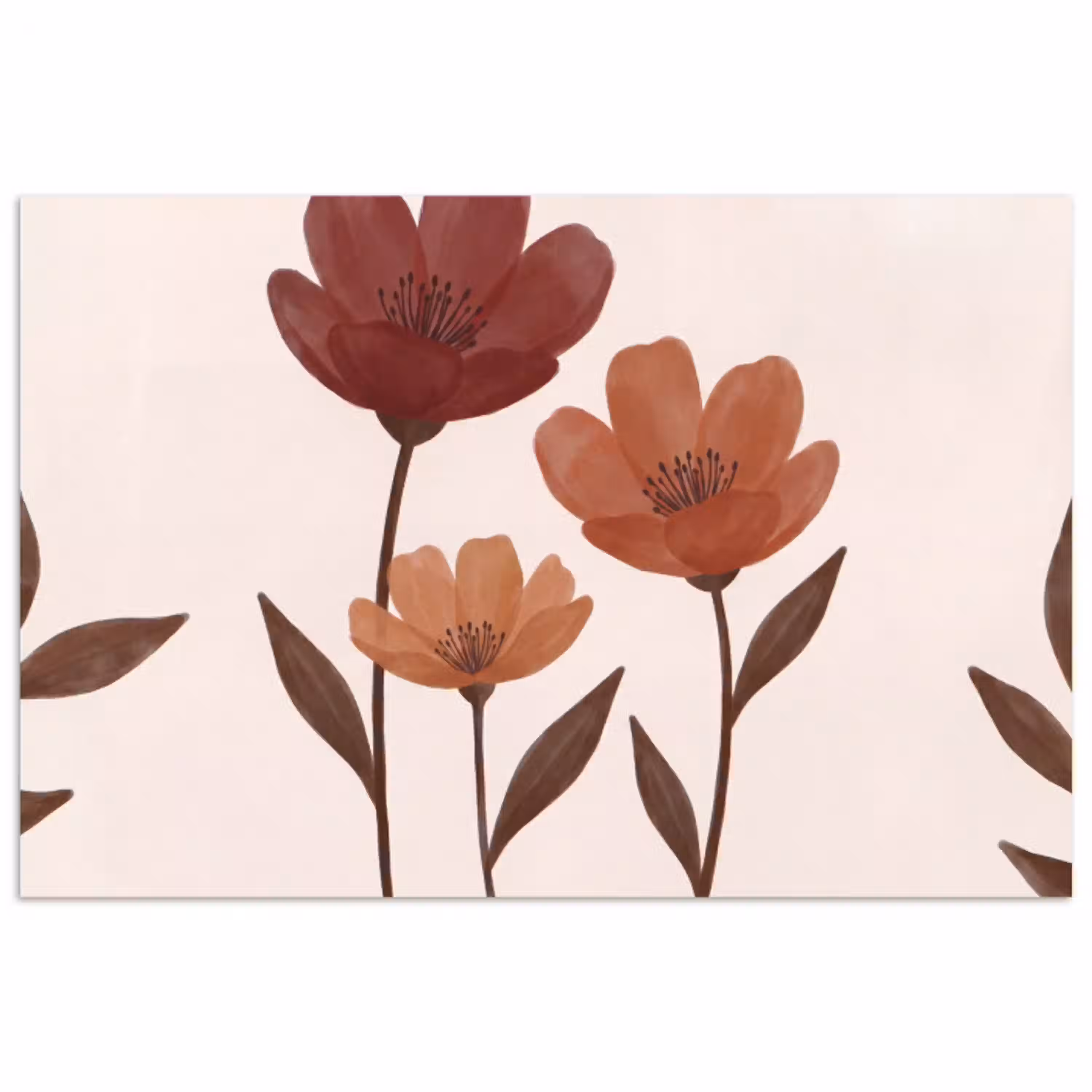 Bloemen - Abstract - Modern - Bruin - Decoratief poster papier klein -3d