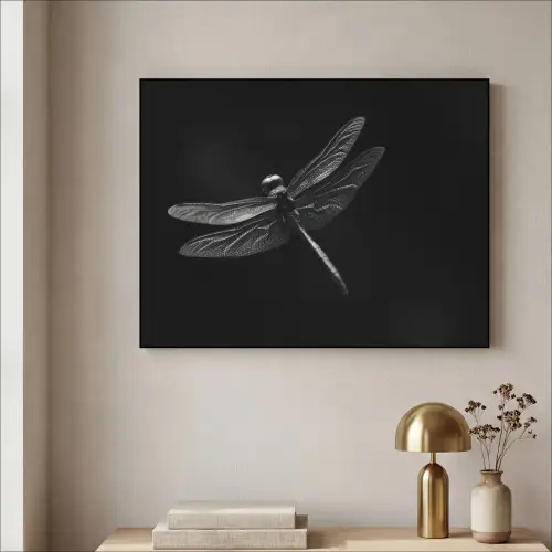 Libelle - Dieren - Zwart - Insect Textielframe zwart klein -sfeer2