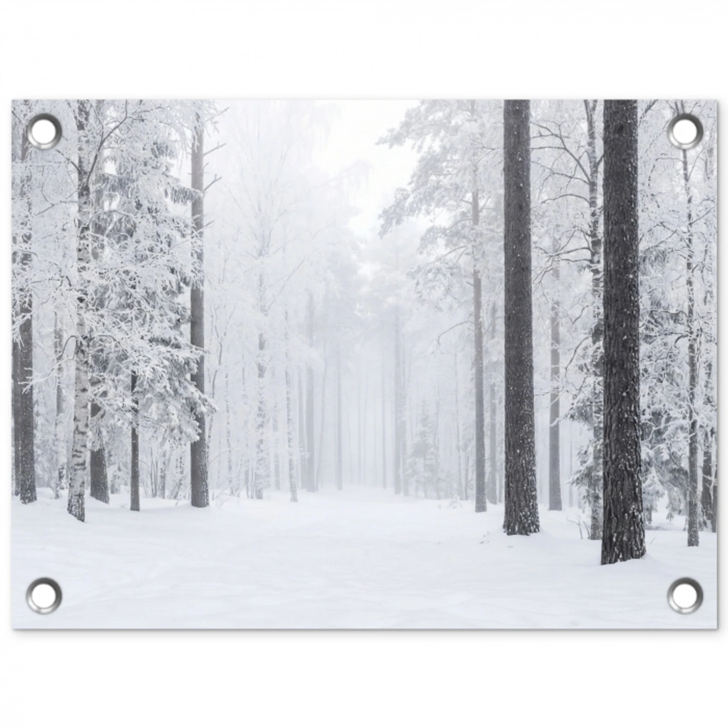 Bos - Sneeuw - Pad - Winter - Stilte tuinposter los doek klein -3d