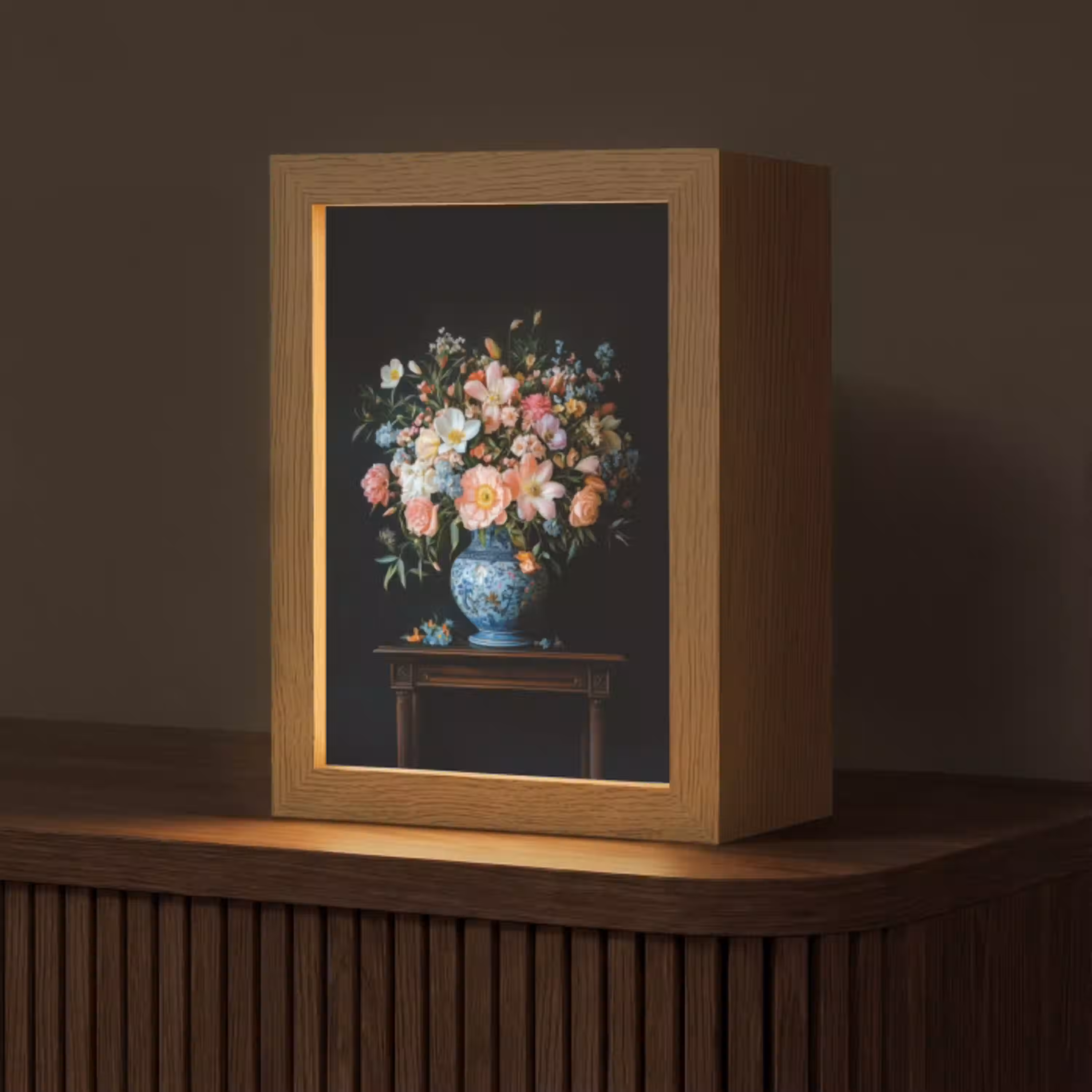 Roze - Bloemen - Vaas - Kleuren Light Box met kabel (Tafellamp) klein -z3d_website