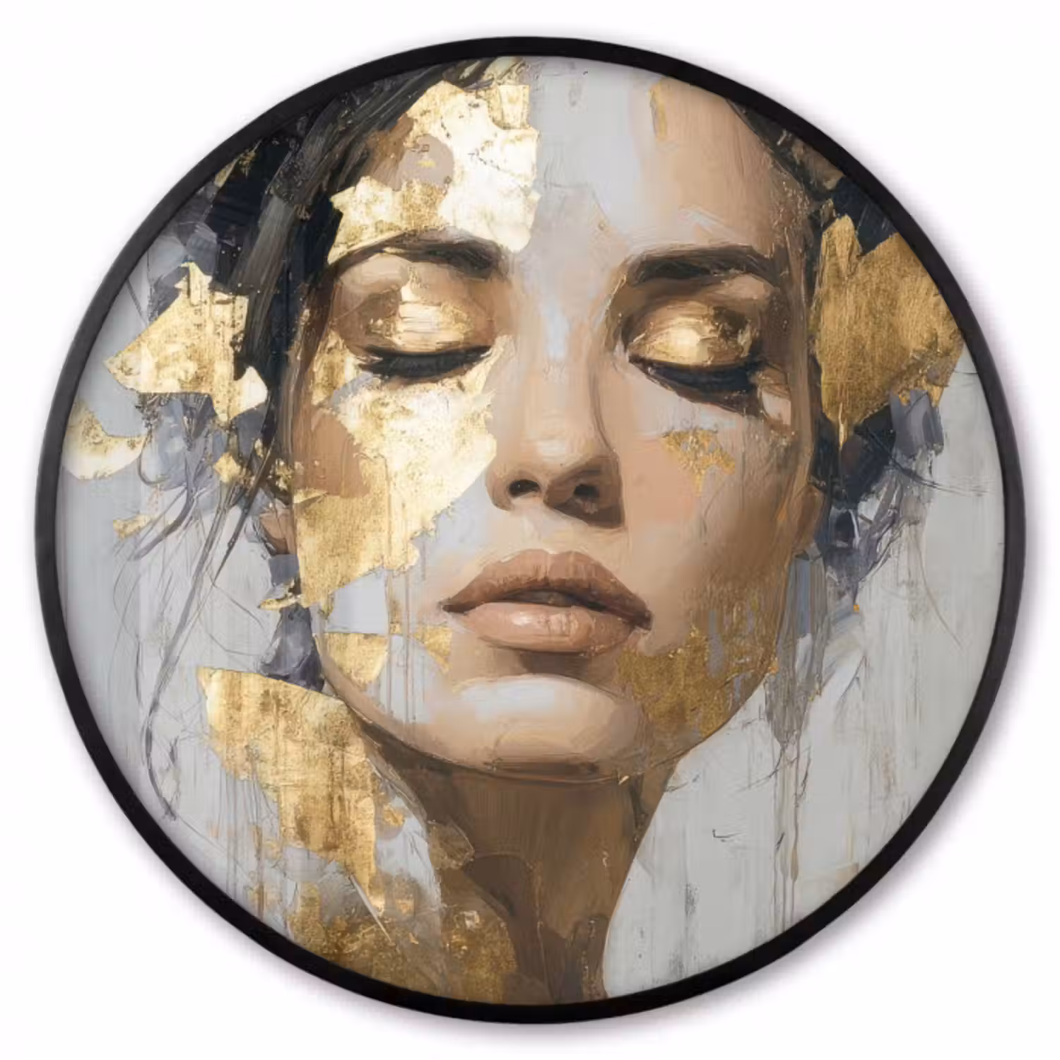 Poster im Rahmen Rund - Geschmückt - Frau - Gold - Augen