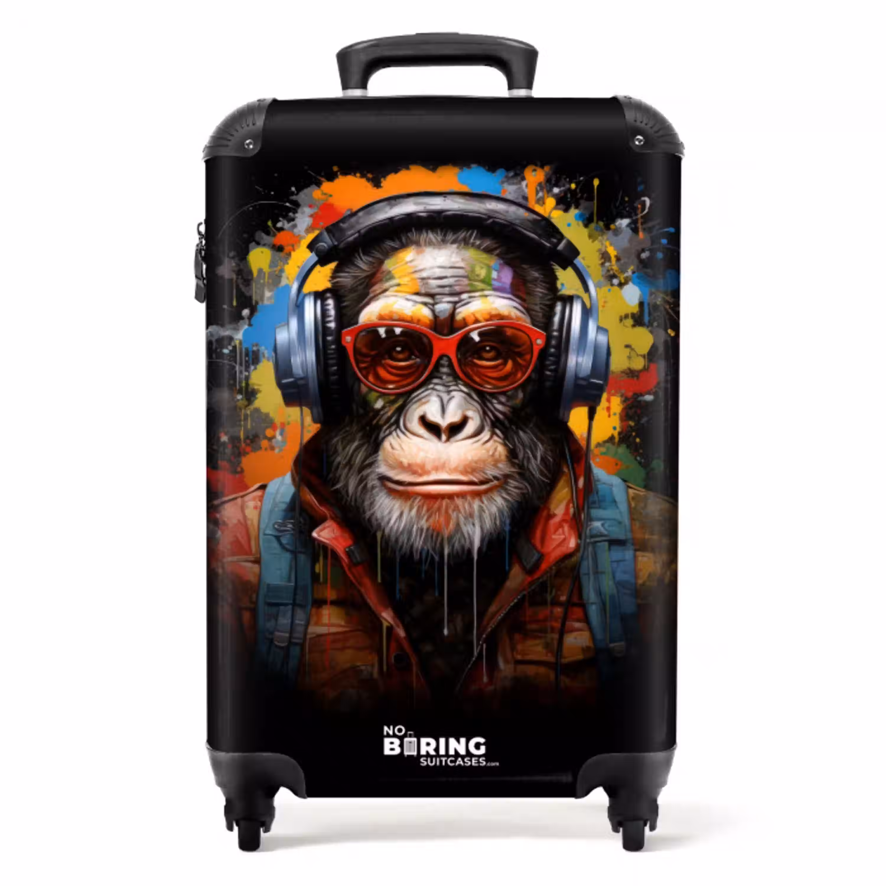 Chimpansee met koptelefoon en graffiti-spray NBS - Handbagage koffer - Unisex middel -productfoto_recht