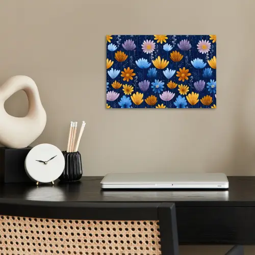 Bloemen - Patroon - Blauw - Contrast poster papier klein -sfeer1