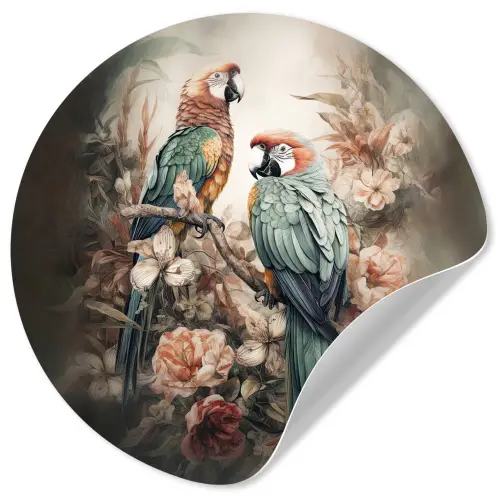 Papegaaien - Vogels - Natuur - Bloemen Wandcirkel behangsticker klein -3d