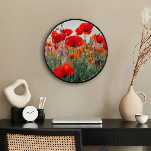 Klaproos - Bloemen - Rood - Paars - Weide Fotolijst rond zonder passe partout klein -sfeer1