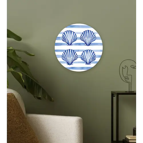 Vier schelpen - Blauw - Wit - Strepen Wandcirkel kunststof plaat 5mm dik klein -sfeer3