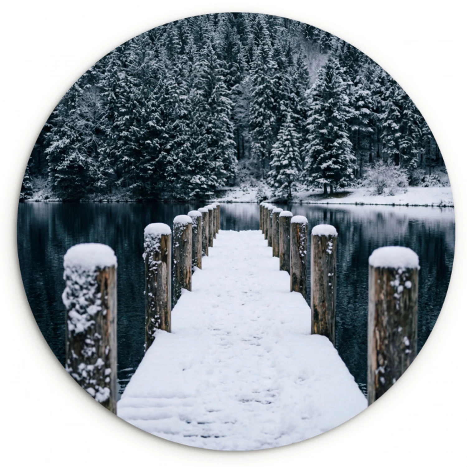 Steiger - Meer - Sneeuw - Bergen - Rustgevend Wandcirkel kunststof plaat 5mm dik klein -3d
