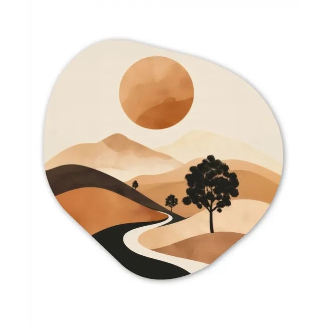 Zon - Heuvels - Boom - Abstract Wandcirkel Organisch Forex 3mm klein -3d