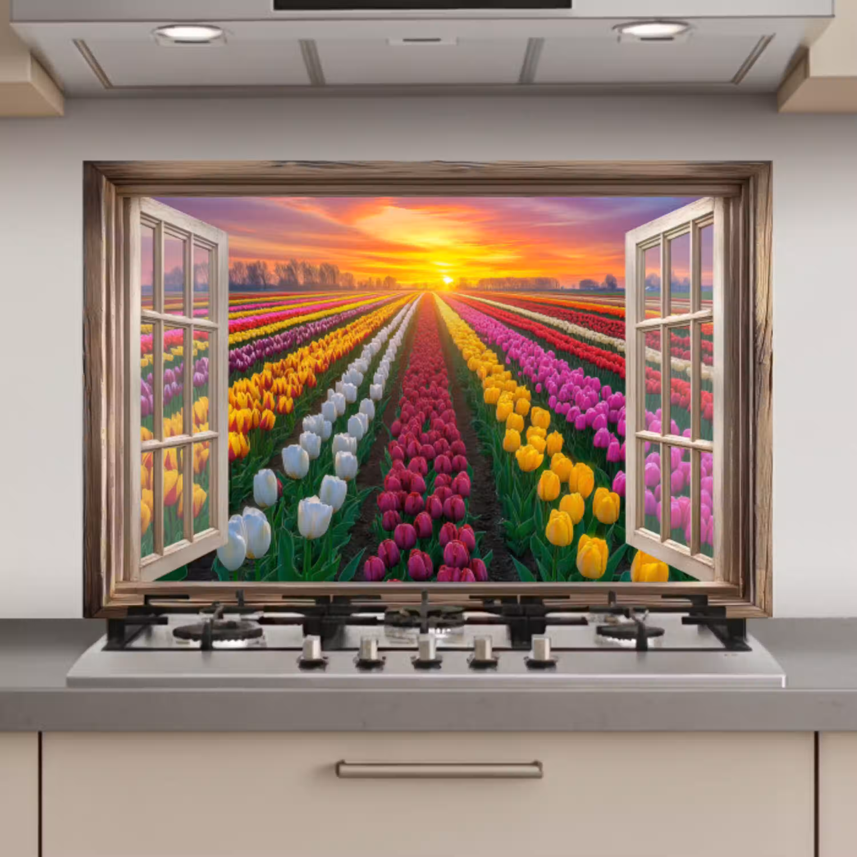 Doorkijk - Bloemen - Tulpen - Kleurrijk - Zonsondergang keuken achterwand spatscherm klein -3d_website