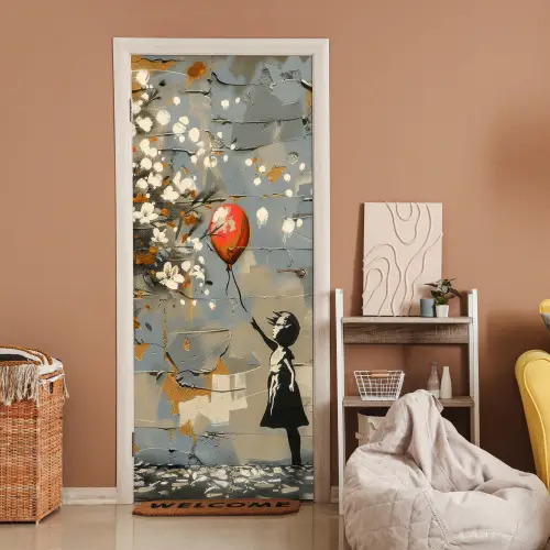 Boom - Graffiti - Banksy Style - Balloon Girl deurposter klein -sfeer1