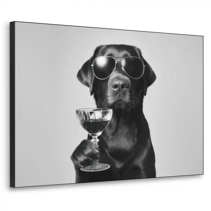 Hond - Zwart - Wijnglas - Zonnebril Textielframe zwart klein -3d
