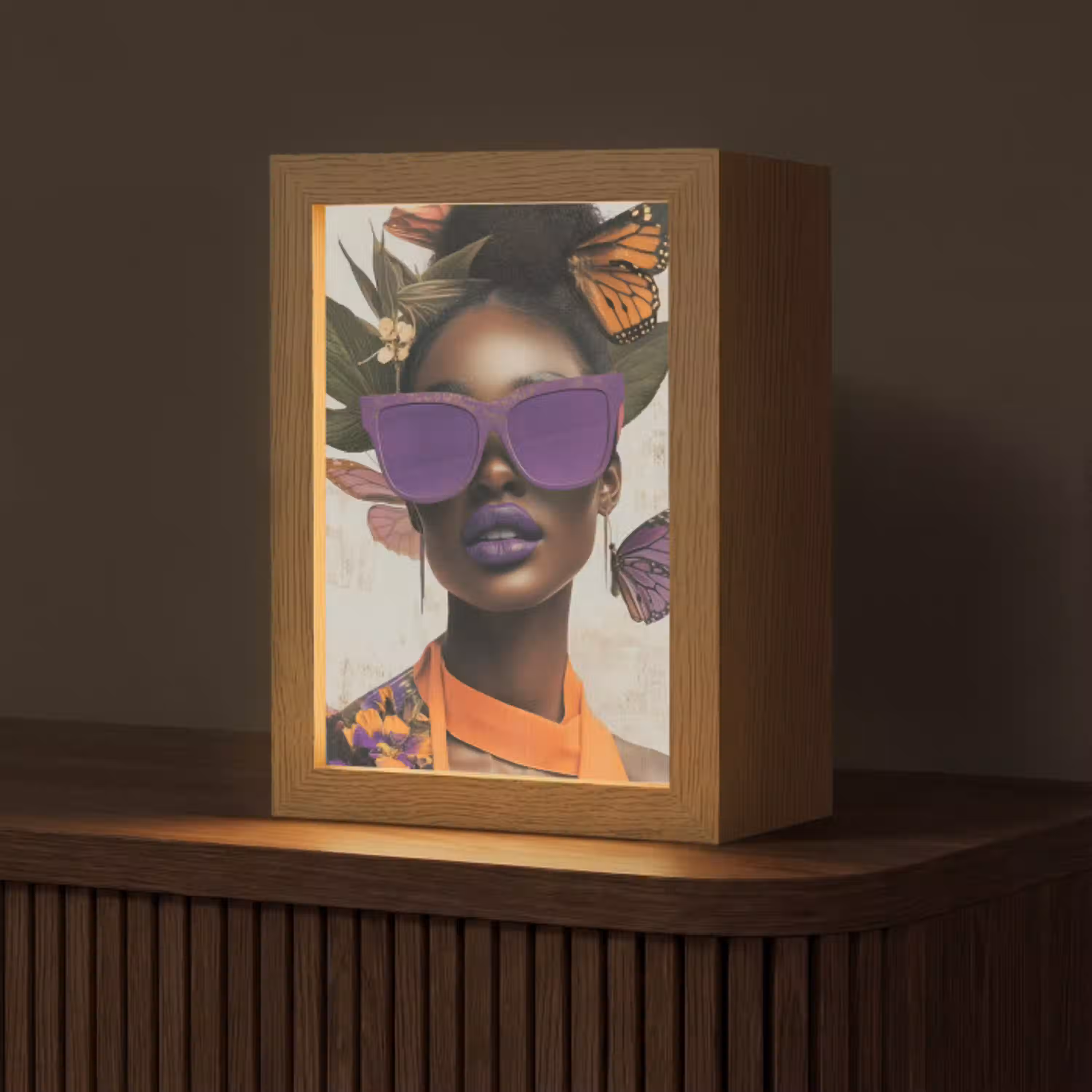 Vrouw - Zonnebril - Vlinder - Bloemen Light Box met kabel (Tafellamp) klein -z3d_website
