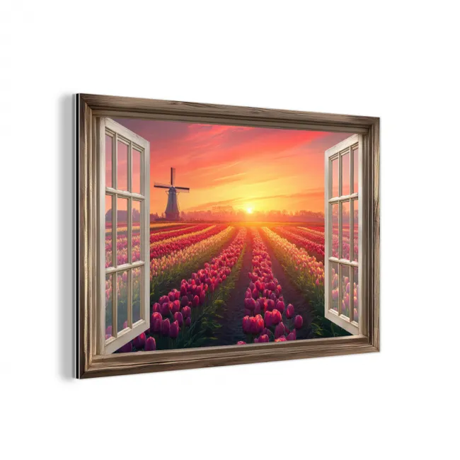 Doorkijk - Tulpen - Zonsondergang - Bloemen - Kleurrijk aluminium wit klein -3d