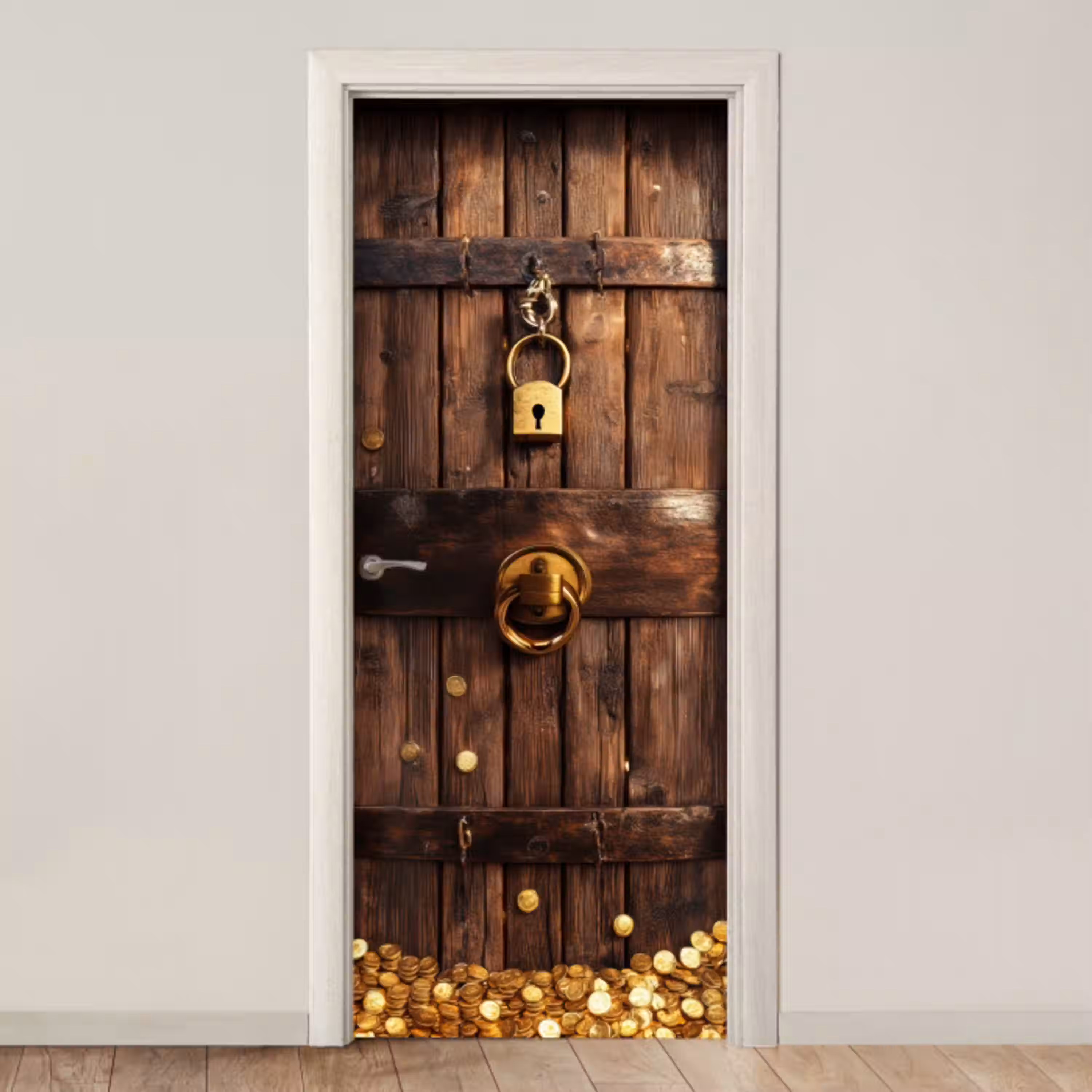 Kluisdeur - Goud - Geld - Hout deurposter klein -3d_beige