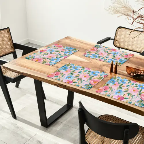 Blauw - Roze - Bloemen Placemat vinyl groot -zzsfeer4_Kitchenyeah-website