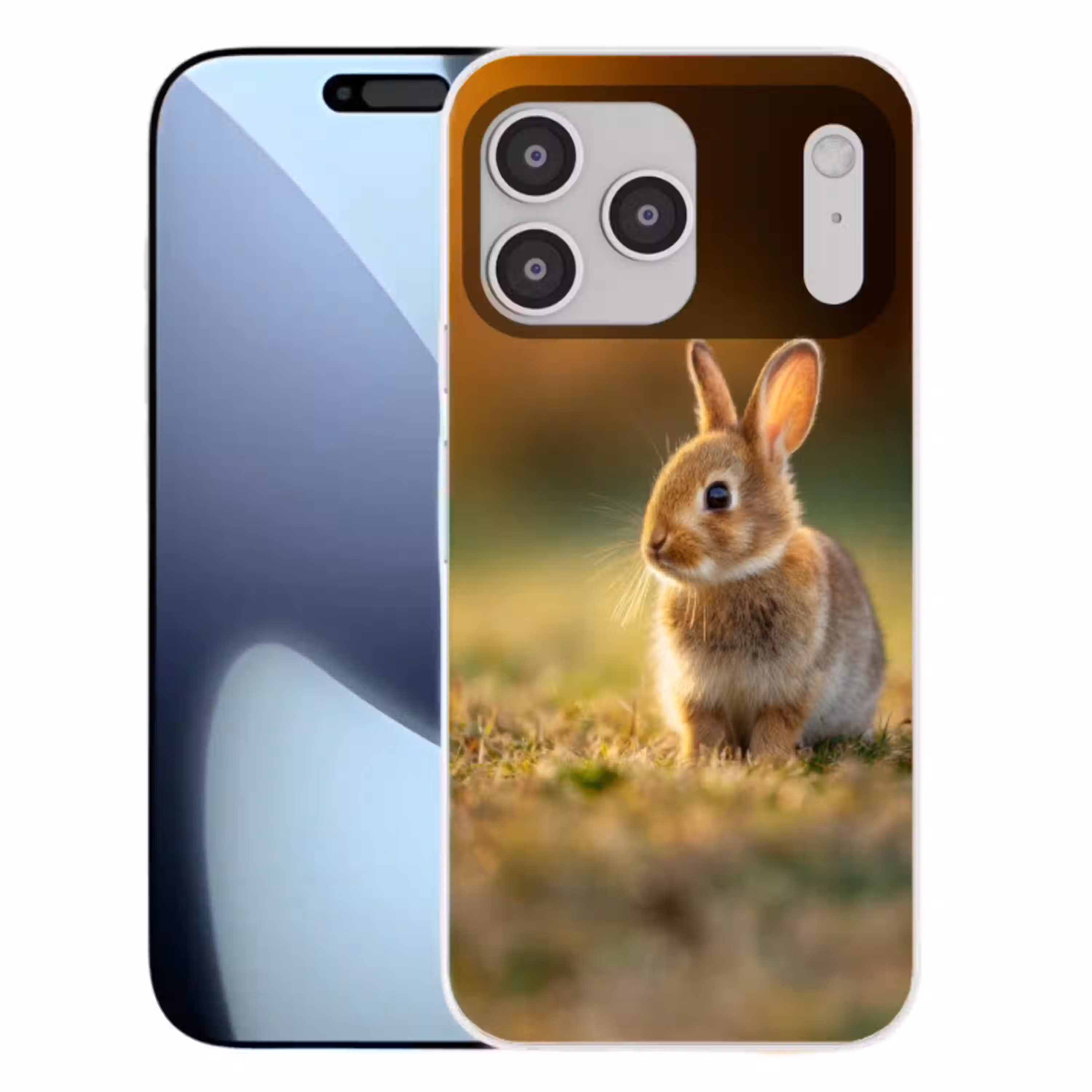 Konijntje - Bruin - Gras Telefoonhoesje iPhone 17 Pro Max klein -3d