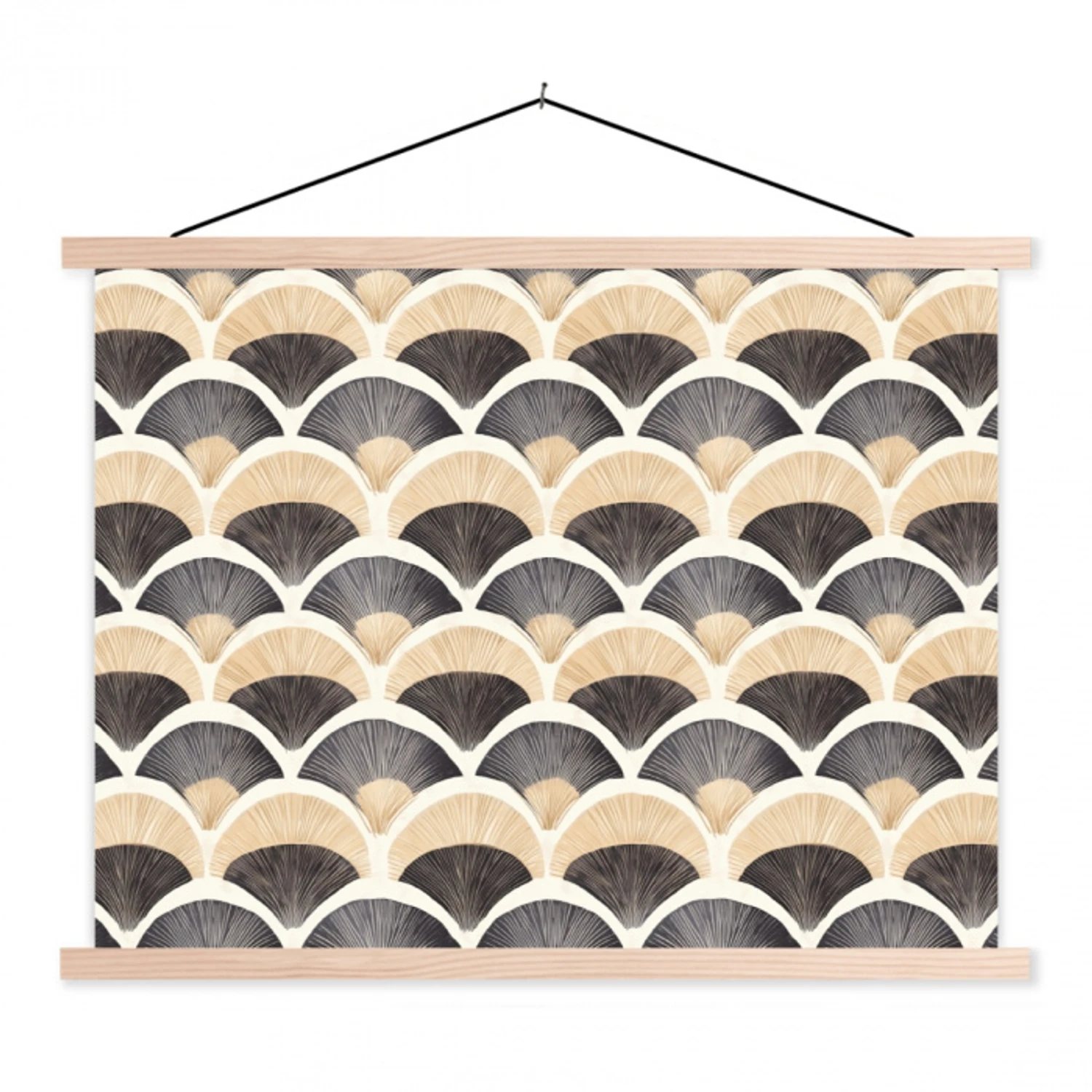 Waaier - Patroon - Zwart - Beige textielposter latten blank klein 122 -3d