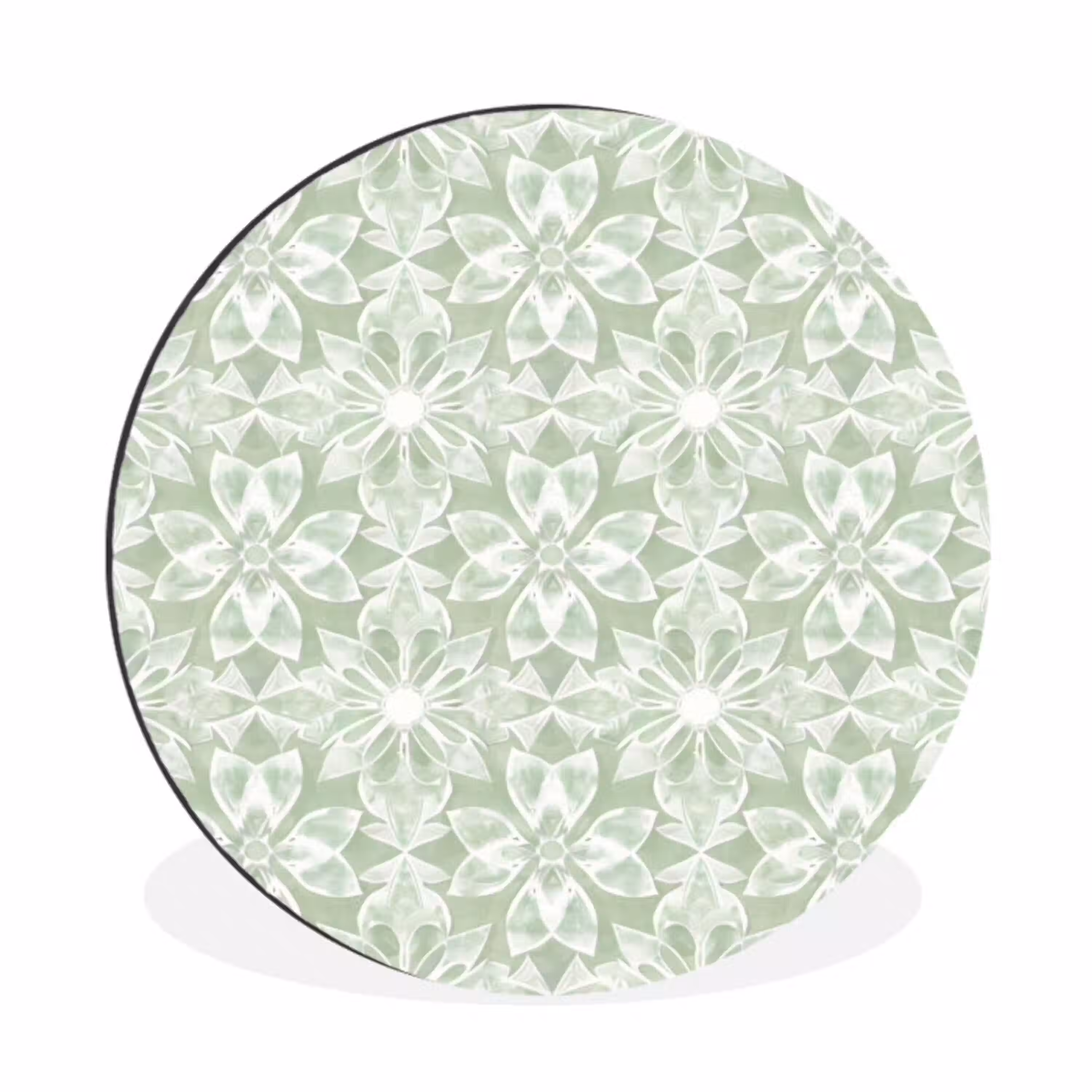 Saliegroen - Symmetrisch - Mandala - Ornament - Patroon Wandcirkel aluminium klein 190 -3d