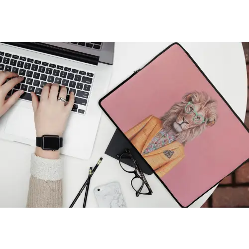 Leeuw - Pak - Geruit - Bril laptophoes neopreen klein -bureau