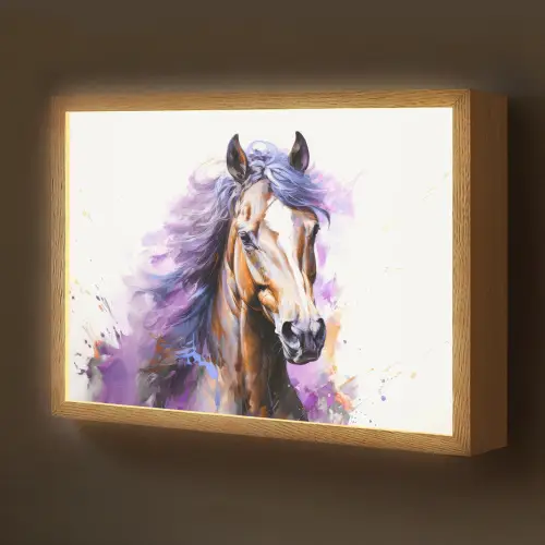 Paard - Dieren - Meiden - Paars - Bruin Light Box met batterij (Wandlamp kind) middel -z3d_website