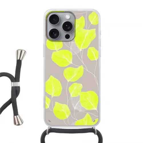 Bladeren - Neon - Geel - Lijnen Hoesje iPhone 16 Pro Max met koord klein -3d