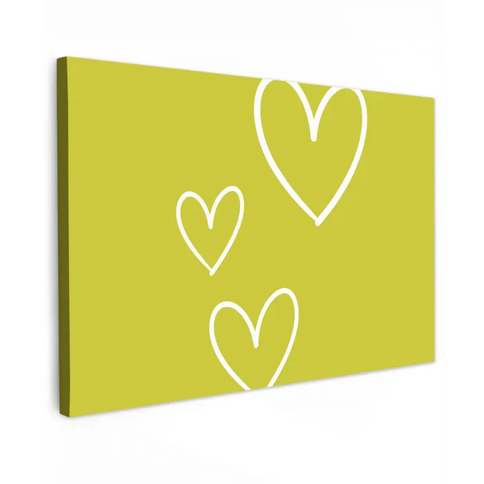 Groen - Hartjes - Wit canvas 2cm klein -z3d