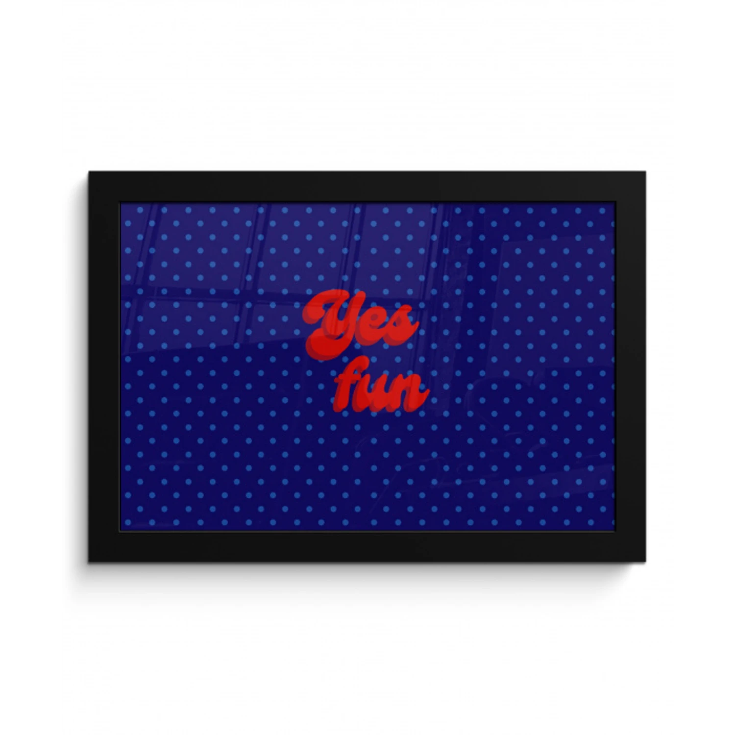 Yes fun - Rood - Blauw - Stippen fotolijst zwart zonder passe partout klein -3d