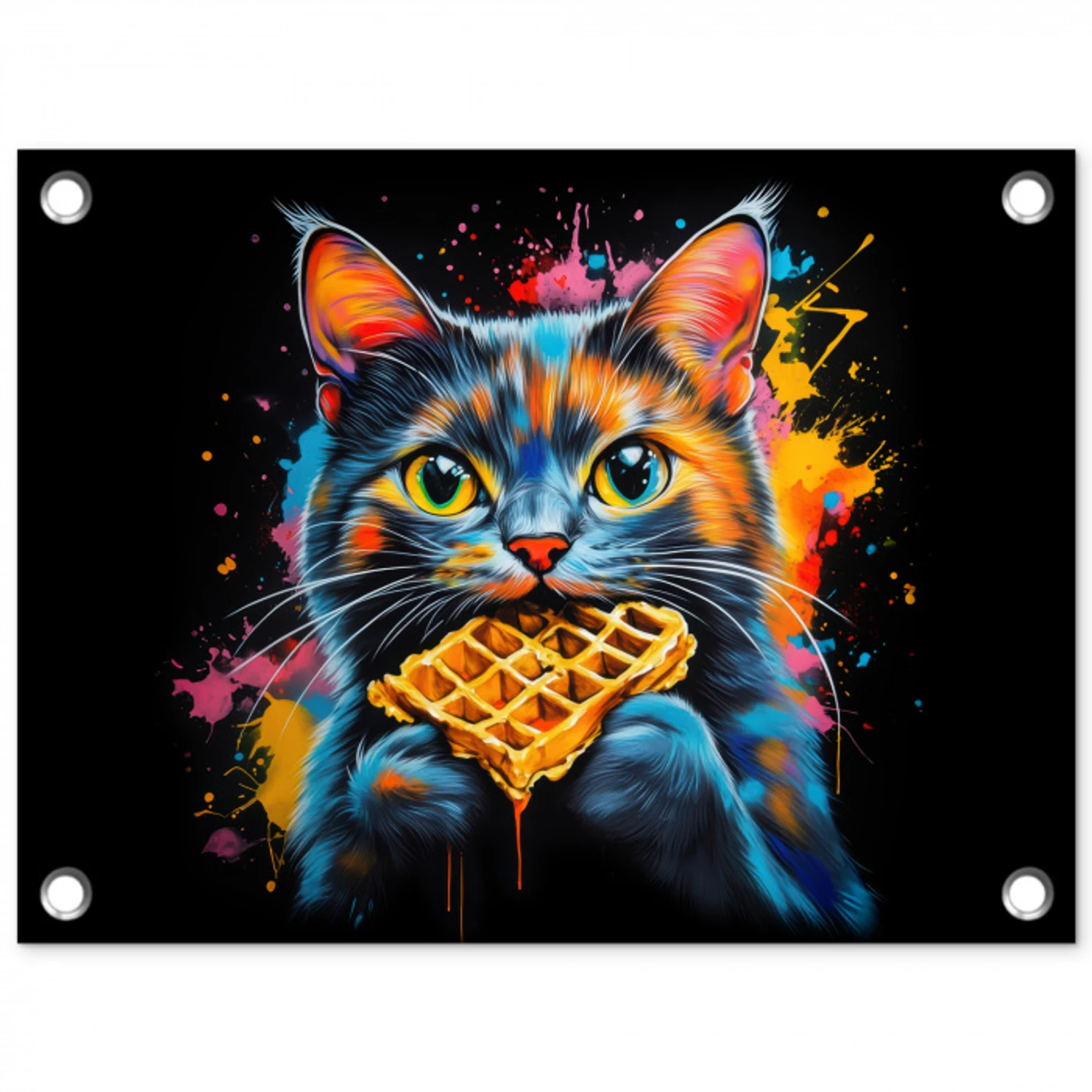Kat - Graffiti - Kleurrijk - Wafel - Eten tuinposter los doek klein -3d