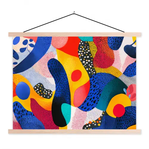 Vormen - Abstract - Stippels - Blauw textielposter latten blank klein -3d