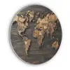 Wereldkaart -  Hout - Mozaïek Akoestische PET Vilt - Rond klein -3d