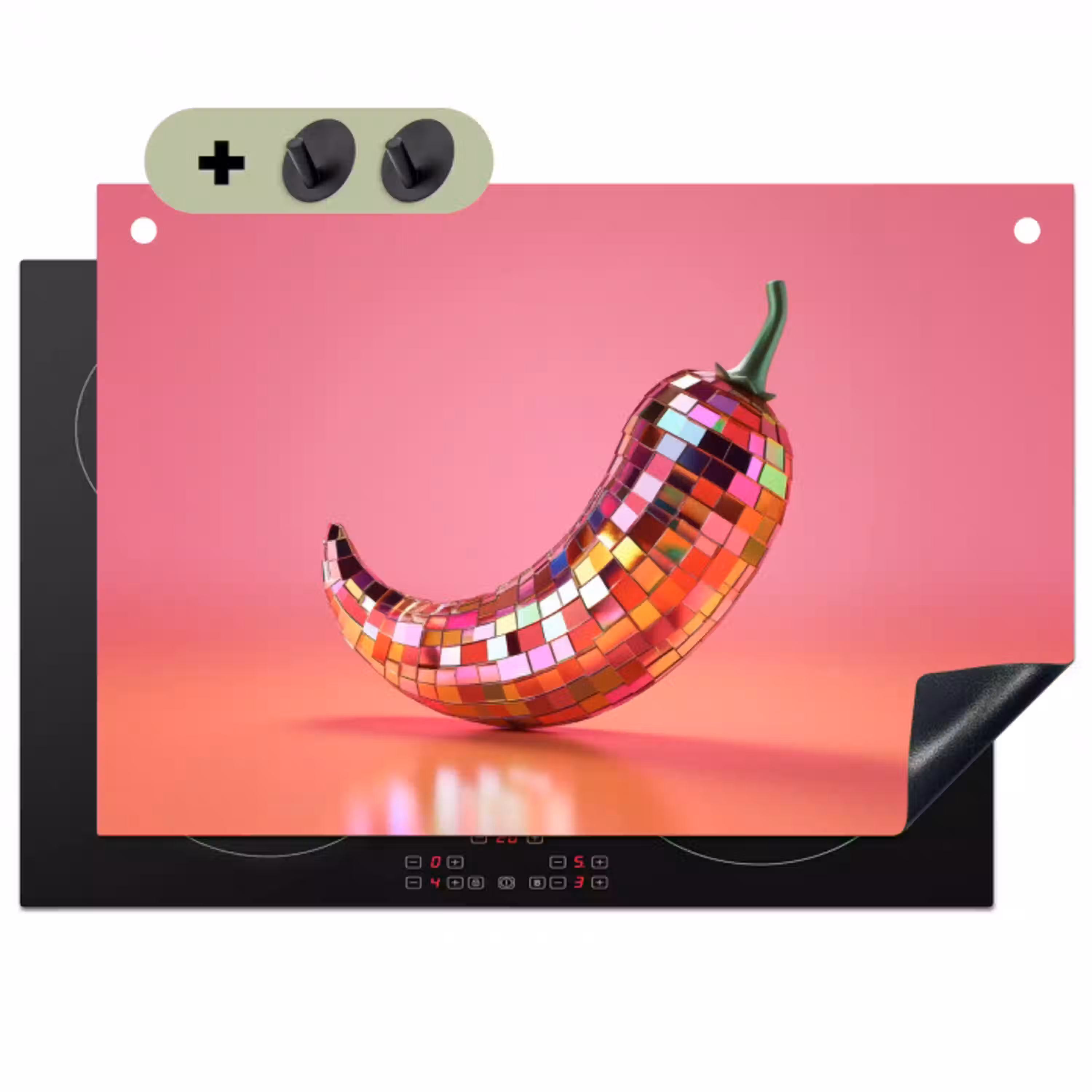 Peper - Disco - Rood - Glitter Inductie beschemer met haakjes klein -3d