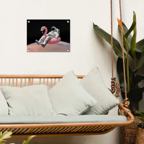 Astronaut - Flamingo - Zwemband - Roze tuinposter los doek klein -sfeer7
