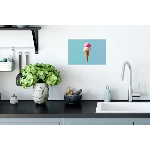 Bolletjes - Schepijs - Hoorntje - Blauw Muursticker klein -keuken