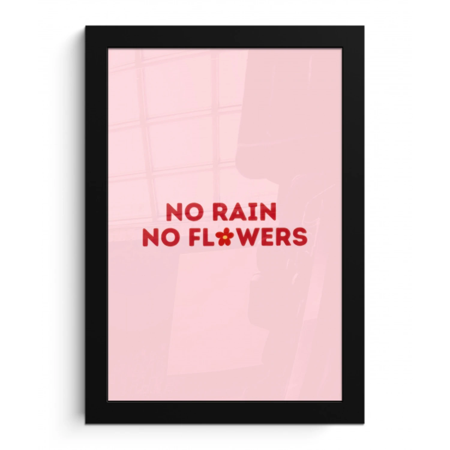 No rain no flowers - Minimalistisch - Roze - Bloem fotolijst zwart zonder passe partout klein -3d