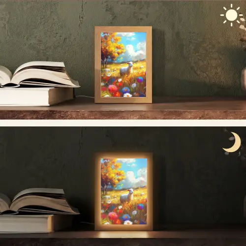 Schaap - Weide - Bloemen Light Box met kabel (Tafellamp) klein -sfeer3